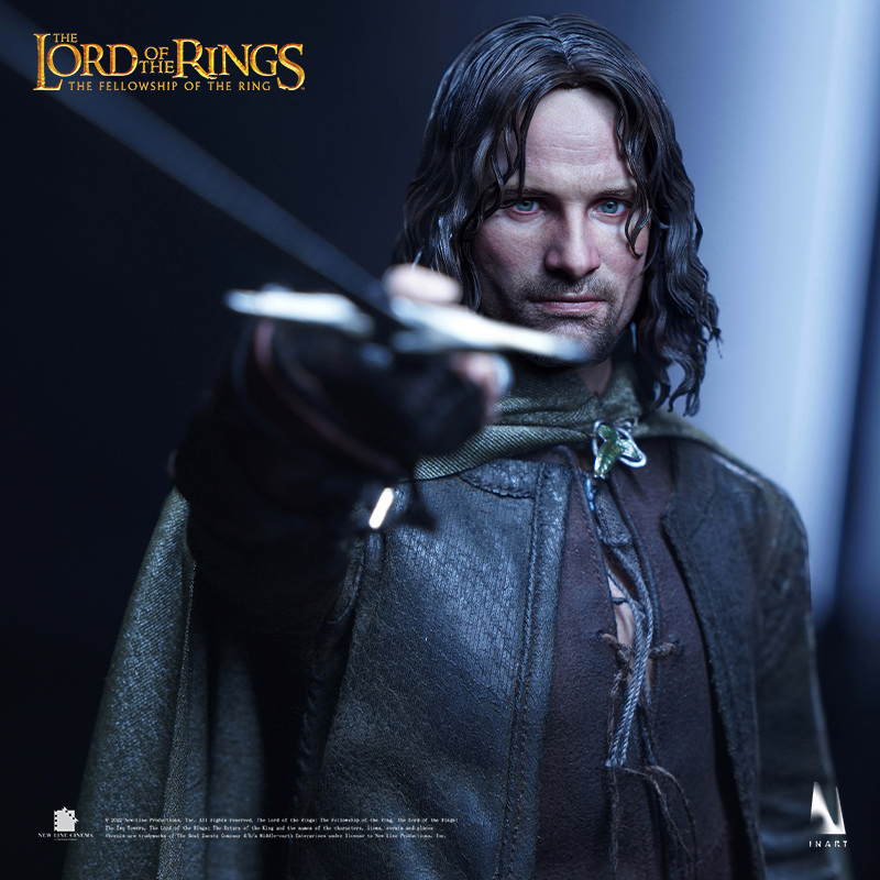 Figure of Aragorn with detailed facial features and noble demeanor