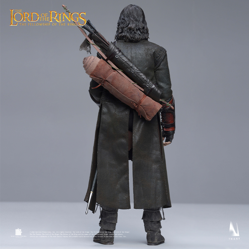 Figure of Aragorn with detailed facial features and noble demeanor